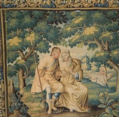 Tapisserie Murale Ancienne 33x24, Scène De Chasse, 100% Coton, Style Art Déco